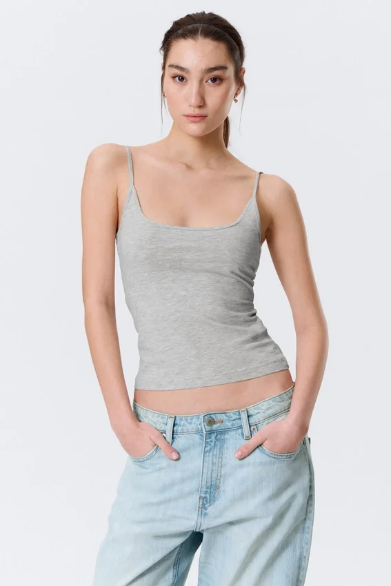 Slim Strap Tank Top – Grey Melange Slim Strap Tank Top – Grey Melange