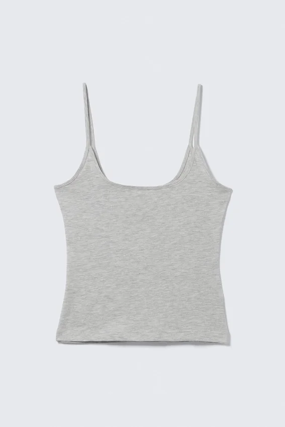 Slim Strap Tank Top – Grey Melange Slim Strap Tank Top – Grey Melange