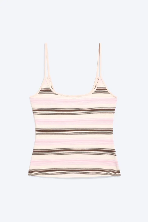 Slim Strap Tank Top – Pink/Brown Stripe Slim Strap Tank Top – Pink/Brown Stripe