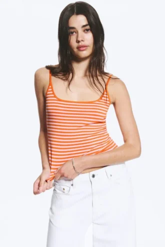 Slim Strap Tank Top – Striped Pink/Orange Slim Strap Tank Top – Striped Pink/Orange