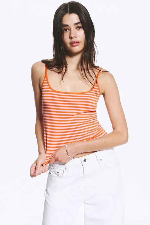 Slim Strap Tank Top – Striped Pink/Orange Slim Strap Tank Top – Striped Pink/Orange