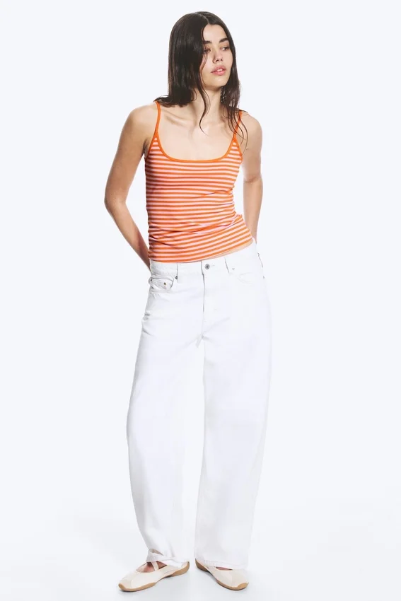 Slim Strap Tank Top – Striped Pink/Orange Slim Strap Tank Top – Striped Pink/Orange