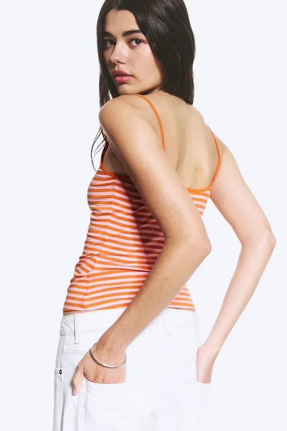 Slim Strap Tank Top – Striped Pink/Orange Slim Strap Tank Top – Striped Pink/Orange