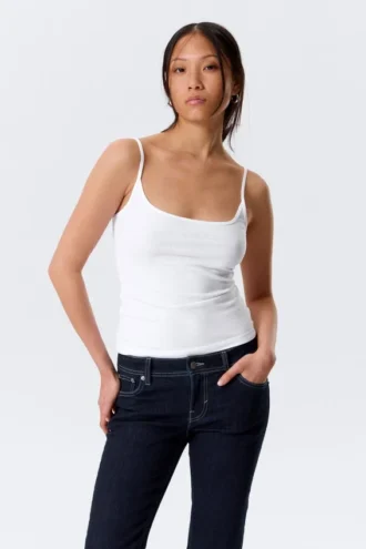 Slim Strap Tank Top – White