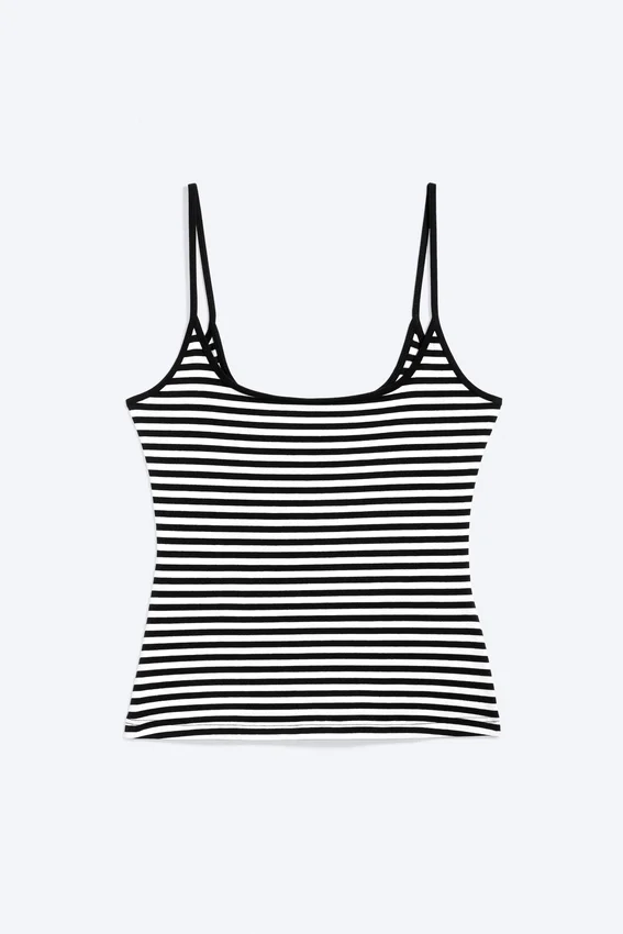 Slim Strap Tank Top – White & Black Stripes Slim Strap Tank Top – White & Black Stripes