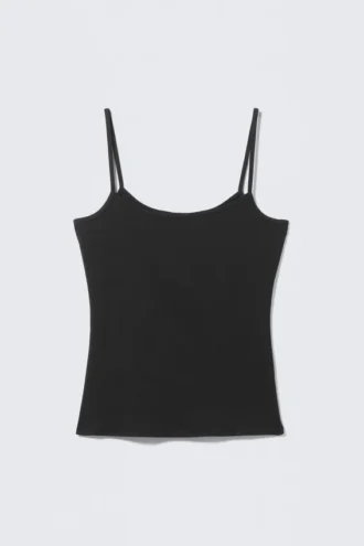 Slim Strappy Tank Top – Black