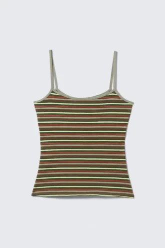 Slim Strappy Tank Top – Brown Multi Striped