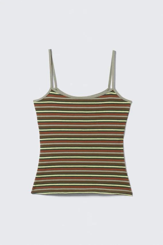 Slim Strappy Tank Top – Brown Multi Striped Slim Strappy Tank Top – Brown Multi Striped