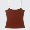Slim Strappy Tank Top – Burgundy & White Slim Strappy Tank Top – Burgundy & White