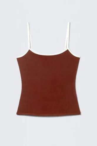 Slim Strappy Tank Top – Burgundy & White