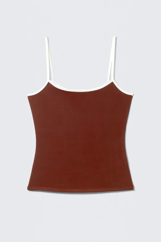 Slim Strappy Tank Top – Burgundy & White Slim Strappy Tank Top – Burgundy & White
