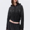 Slim Studded Graphic Zip Hoodie – Washed Studded Black Slim Studded Graphic Zip Hoodie – Washed Studded Black