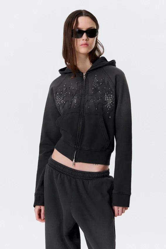 Slim Studded Graphic Zip Hoodie – Washed Studded Black Slim Studded Graphic Zip Hoodie – Washed Studded Black