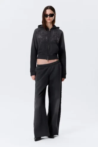 Slim Studded Graphic Zip Hoodie – Washed Studded Black