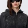 Slim Studded Graphic Zip Hoodie – Washed Studded Black Slim Studded Graphic Zip Hoodie – Washed Studded Black