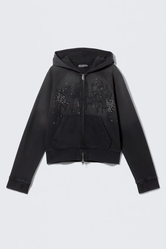 Slim Studded Graphic Zip Hoodie – Washed Studded Black Slim Studded Graphic Zip Hoodie – Washed Studded Black