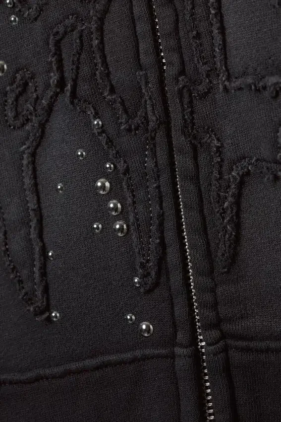 Slim Studded Graphic Zip Hoodie – Washed Studded Black Slim Studded Graphic Zip Hoodie – Washed Studded Black