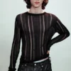 Slim Tear-Knit Long-Sleeved T-Shirt – Black Slim Tear-Knit Long-Sleeved T-Shirt – Black