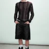 Slim Tear-Knit Long-Sleeved T-Shirt – Black Slim Tear-Knit Long-Sleeved T-Shirt – Black