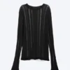 Slim Tear-Knit Long-Sleeved T-Shirt – Black Slim Tear-Knit Long-Sleeved T-Shirt – Black