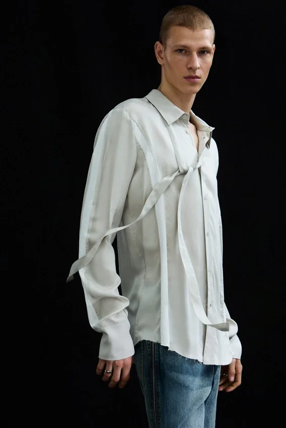 Slim Tie Detail Lyocell Shirt – Light Dusty Mole Slim Tie Detail Lyocell Shirt – Light Dusty Mole