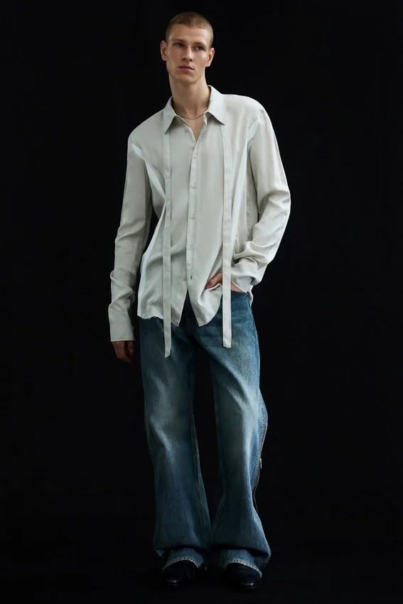 Slim Tie Detail Lyocell Shirt – Light Dusty Mole Slim Tie Detail Lyocell Shirt – Light Dusty Mole