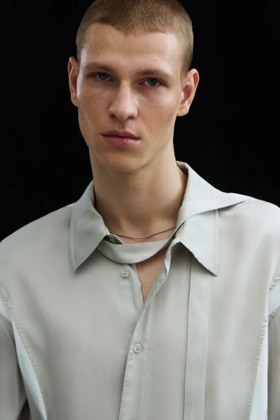 Slim Tie Detail Lyocell Shirt – Light Dusty Mole Slim Tie Detail Lyocell Shirt – Light Dusty Mole