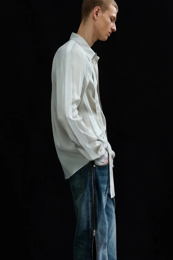 Slim Tie Detail Lyocell Shirt – Light Dusty Mole Slim Tie Detail Lyocell Shirt – Light Dusty Mole