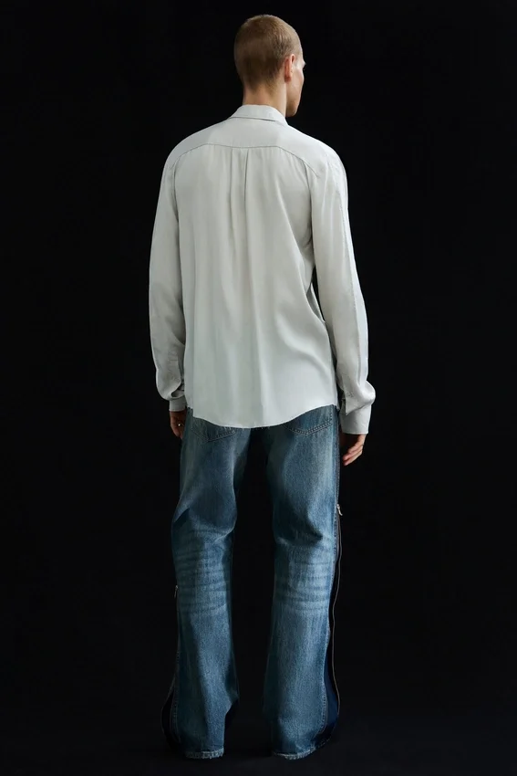 Slim Tie Detail Lyocell Shirt – Light Dusty Mole Slim Tie Detail Lyocell Shirt – Light Dusty Mole