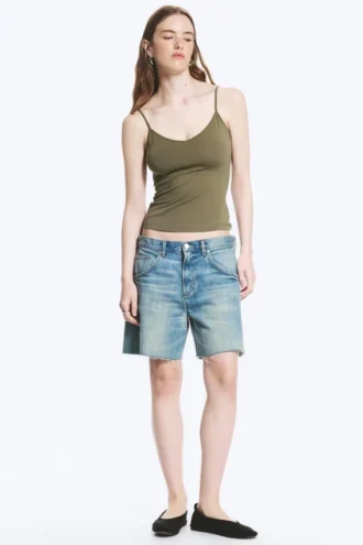 Slim V-Neck Cotton Singlet – Dusty Khaki Green