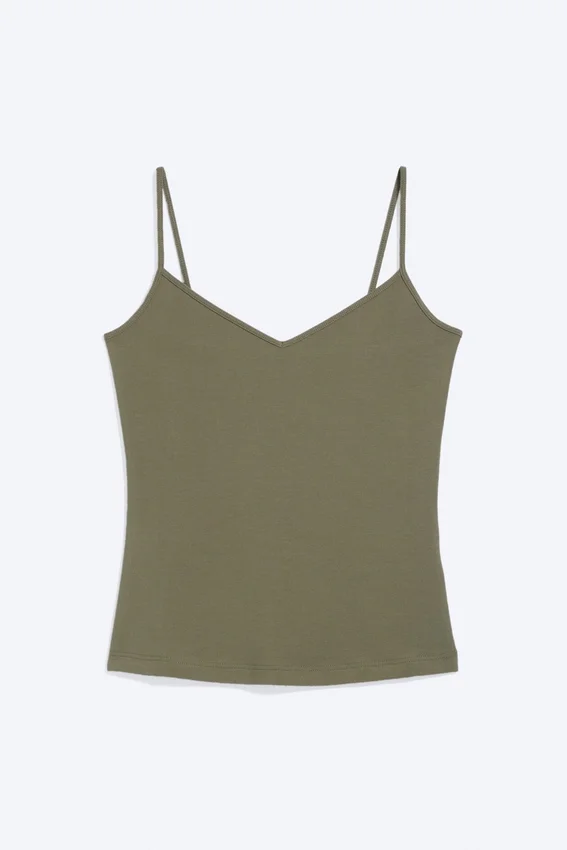 Slim V-Neck Cotton Singlet – Dusty Khaki Green Slim V-Neck Cotton Singlet – Dusty Khaki Green