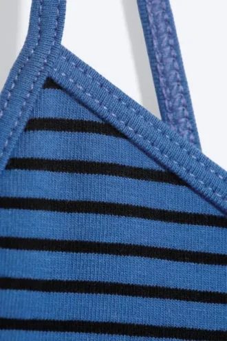Slim V-Neck Cotton Singlet – Striped Blue/Black Slim V-Neck Cotton Singlet – Striped Blue/Black