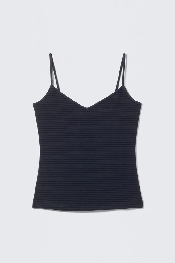 Slim V-Neck Cotton Singlet – Striped Dark Blue Slim V-Neck Cotton Singlet – Striped Dark Blue