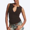Slim V-Neck Sleeveless Top – Dark Brown