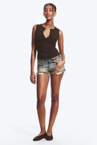 Slim V-Neck Sleeveless Top – Dark Brown