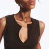 Slim V-Neck Sleeveless Top – Dark Brown