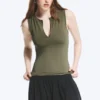 Slim V-Neck Sleeveless Top – Dusty Khaki Green Slim V-Neck Sleeveless Top – Dusty Khaki Green