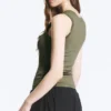 Slim V-Neck Sleeveless Top – Dusty Khaki Green Slim V-Neck Sleeveless Top – Dusty Khaki Green