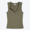Slim V-Neck Sleeveless Top – Dusty Khaki Green Slim V-Neck Sleeveless Top – Dusty Khaki Green