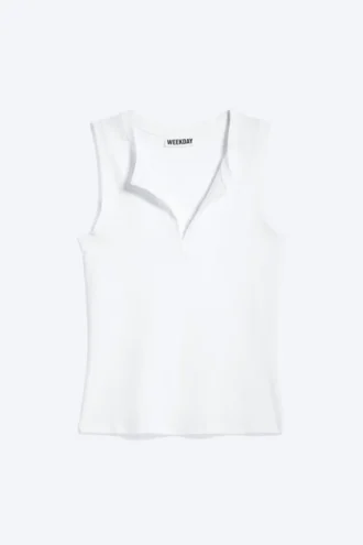 Slim V-Neck Sleeveless Top – White
