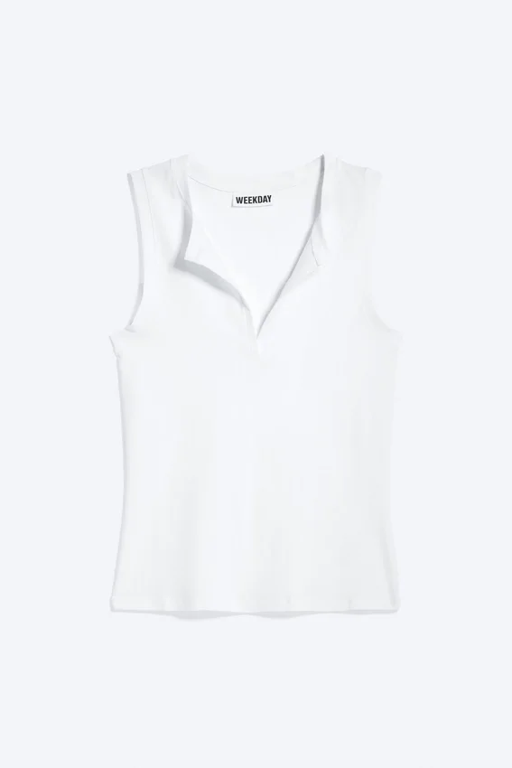 Slim V-Neck Sleeveless Top – White Slim V-Neck Sleeveless Top – White