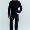 Slim Zip-Sleeve Wool Sweater – Navy Blue Slim Zip-Sleeve Wool Sweater – Navy Blue