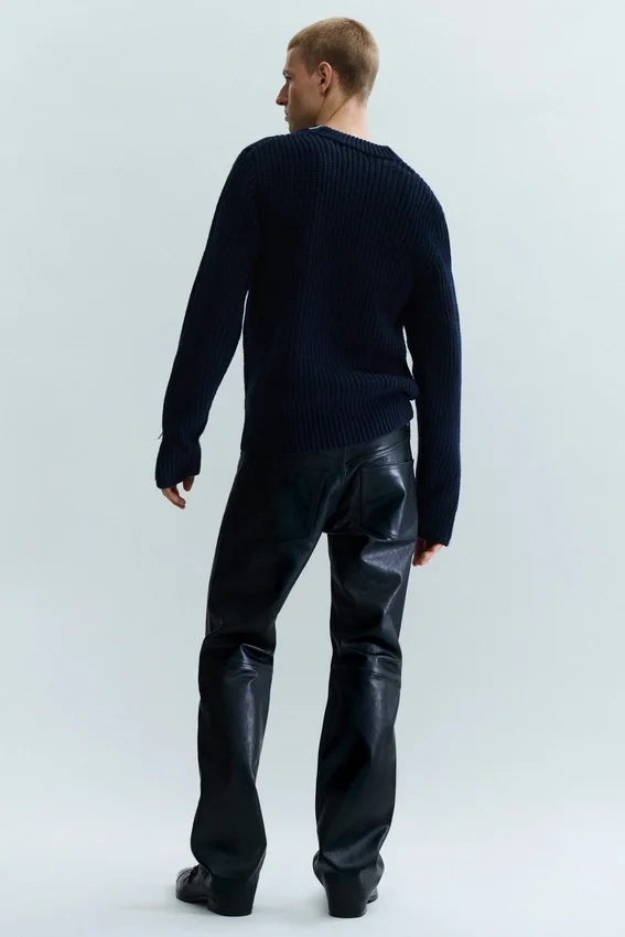 Slim Zip-Sleeve Wool Sweater – Navy Blue Slim Zip-Sleeve Wool Sweater – Navy Blue