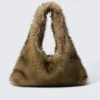 Slouchy Faux Fur Shoulder Bag – Beige Slouchy Faux Fur Shoulder Bag – Beige