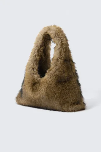 Slouchy Faux Fur Shoulder Bag – Beige