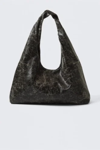 Slouchy Faux Leather Shoulder – Cracked Black