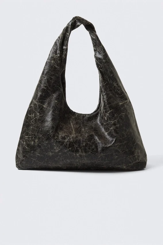 Slouchy Faux Leather Shoulder – Cracked Black Slouchy Faux Leather Shoulder – Cracked Black
