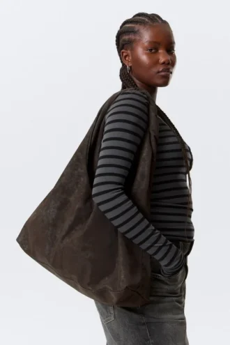 Slouchy Faux Leather Shoulder – Dark Brown