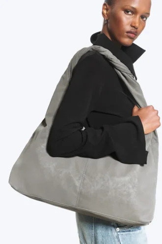 Slouchy Faux Leather Shoulder – Dusty Grey