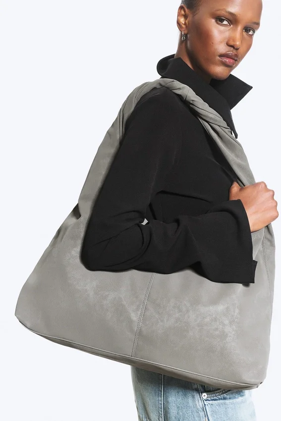 Slouchy Faux Leather Shoulder – Dusty Grey Slouchy Faux Leather Shoulder – Dusty Grey